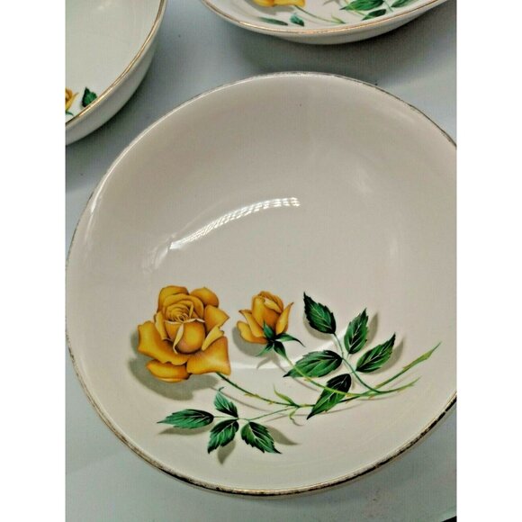 Crown Essex Staffordsire Rare 22 K Gold Decoration Yellow Rose Bowls (lot of 7) - Picture 4 of 8